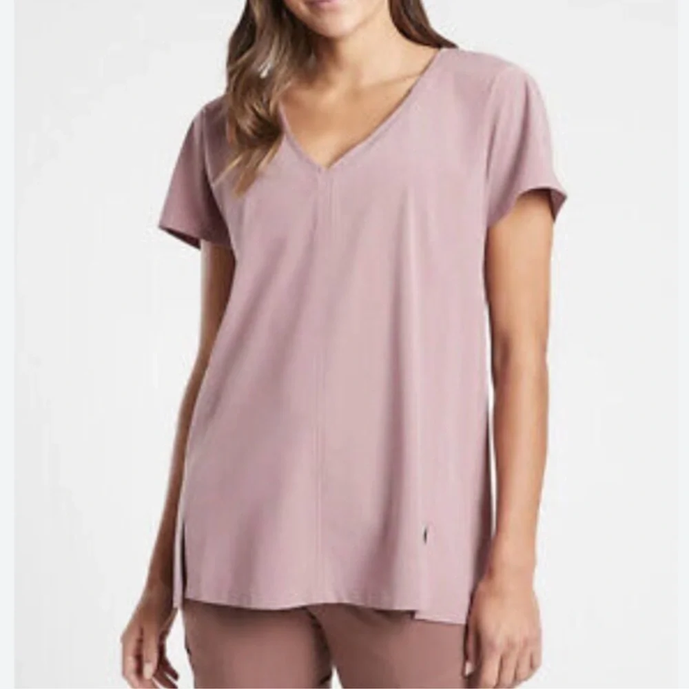 Athleta Boulevard Mauve V-Neck Short Sleeve Tee - Picture 6 of 6